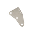 Triangular metallic plate with multiple holes and a slot, likely a shielding plate for an electronic part.