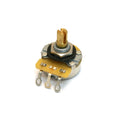 Close-up image of a small rotary potentiometer with a split shaft and three solder lugs.