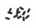 Twelve black threaded set screws arranged on a white background.