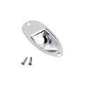 Chrome metal jack ferrule plate with two screws displayed on white background.