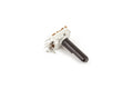 Black rotary potentiometer with multiple solder lugs and a white metal base.