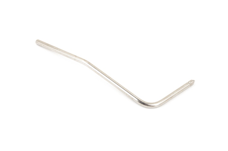 Single silver-colored metal tremolo arm with a bend and ball end on a white background.