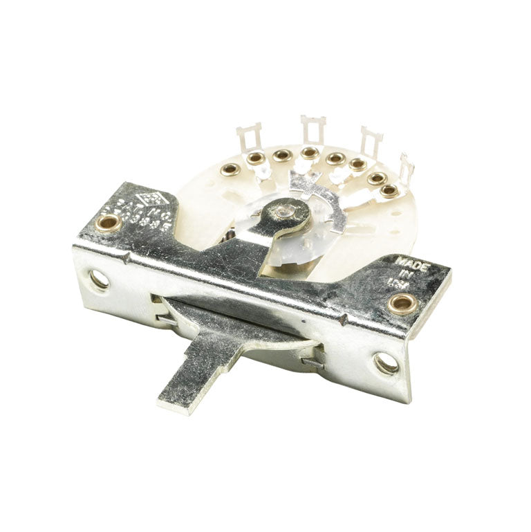 Metal and plastic guitar pickup selector switch with lever and multiple solder lugs