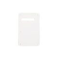 White rectangular plastic guitar backplate with a rectangular cutout and six screw holes.