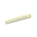 Off-white pre-slotted string nut with four slots, curved shape, and smooth finish.