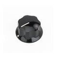 Black plastic control knob with a white indicator line and a dot on the base, photographed on a white background.
