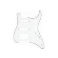 White guitar pickguard with 11 mounting holes and cutouts for three pickups.