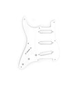 White guitar pickguard with multiple screw holes and three pickup slots.