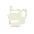 Off-white guitar pickguard with multiple cutouts on a white background.