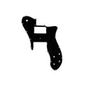 Black and white multi-hole guitar pickguard with a cutout for pickups and controls.