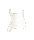 Single white or cream pickguard for a Stratocaster-style electric guitar with 11 mounting holes and three pickup slots.