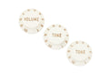 Three off-white rotary control knobs labeled Volume and Tone with gold numbering from 1 to 10.