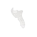 White pearl 4-ply guitar pickguard with multiple screw holes and pickup cutout, shown against white background.