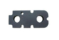 Flat black metal bracket with two large circular holes and three smaller holes.