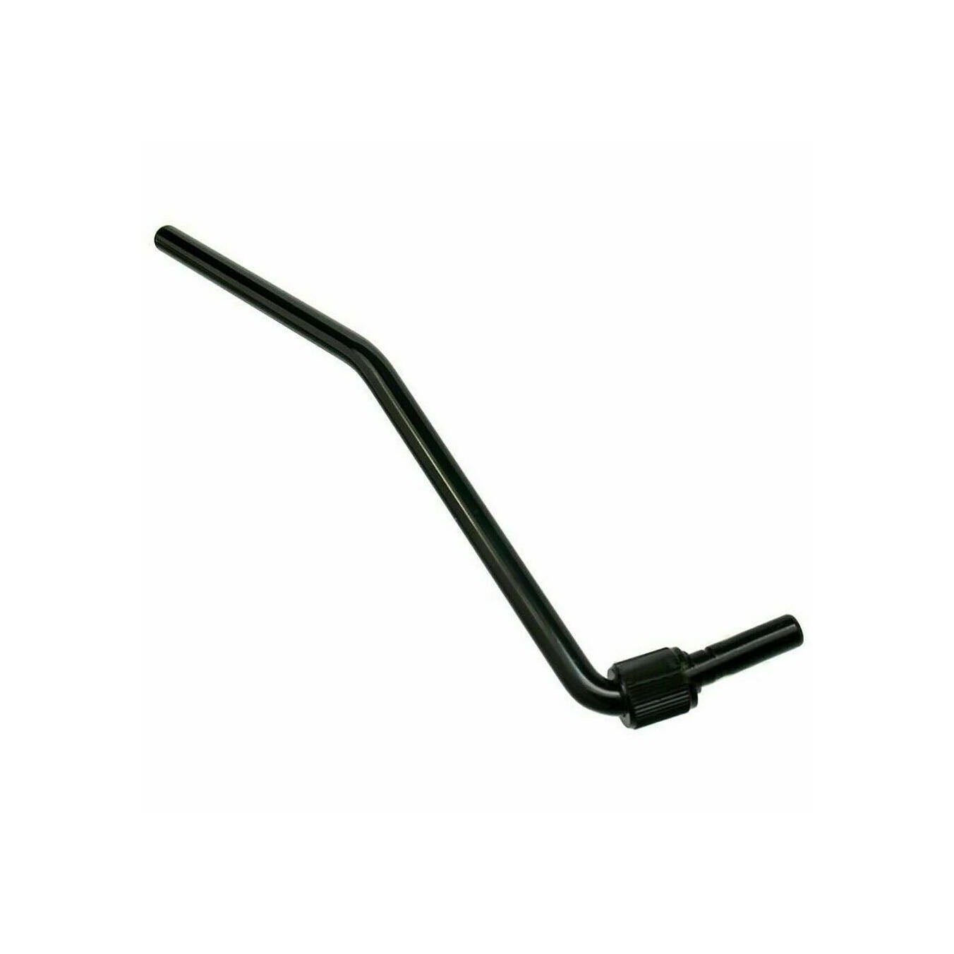 Black metal tremolo arm for a guitar with a bent design and threaded end.