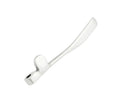 Silver metal handle with a flat elongated grip and a rounded mounting section with a hole.