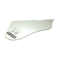 White plastic guitar pickguard with black Gretsch logo and flame design labeled Hot Rod.