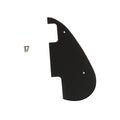 Black plastic pickguard with three silver screws shown on white background.