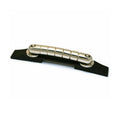 Silver rocking bar bridge assembly mounted on a black base against a white background.