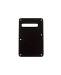 Black rectangular plastic backplate with six screw holes and one rectangular cutout near the top.