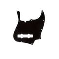 Black pickguard for a 5-string bass guitar with multiple screw holes and pickup cutouts.