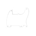 White one-ply guitar pickguard with five mounting holes and cutouts for controls and pickups.