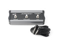 Black and gray Fender footswitch with three buttons and a cable with two right-angle 1/4 inch plugs.