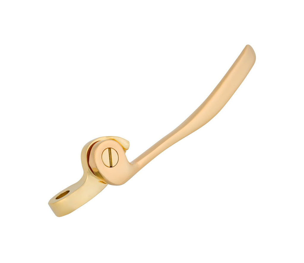 Gold-colored metal handle assembly with a screw joint and a mounting hole, photographed on a white background.