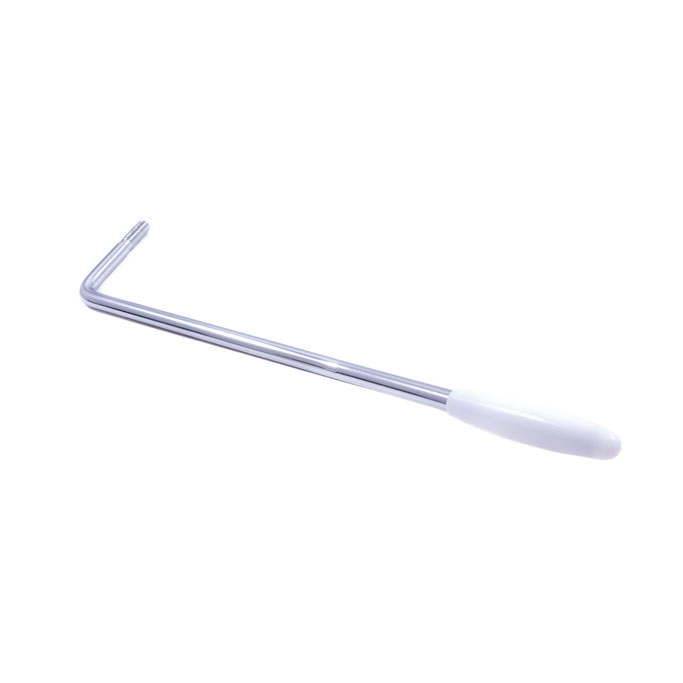 Chrome metal tremolo arm with white plastic tip shown on a white background.