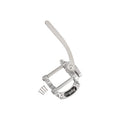Polished silver guitar tremolo arm with mounting bracket and four screws on white background.