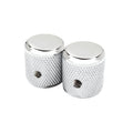Two silver-colored metal knurled knobs with screws visible inside the holes.