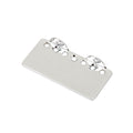 A rectangular silver metal plate with multiple round holes and two raised tabs on one edge.