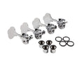 Set of four silver tuning machines with bushings and washers on white background