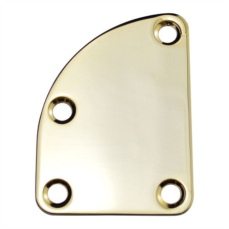 Gold-colored curved metal neck plate with four mounting holes.
