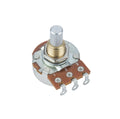 Close-up of a rotary potentiometer with three solder lugs and a silver shaft.