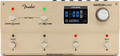 Top view of a beige Fender Switchboard effects operator with six footswitches, rotary knob, and a colored display screen.