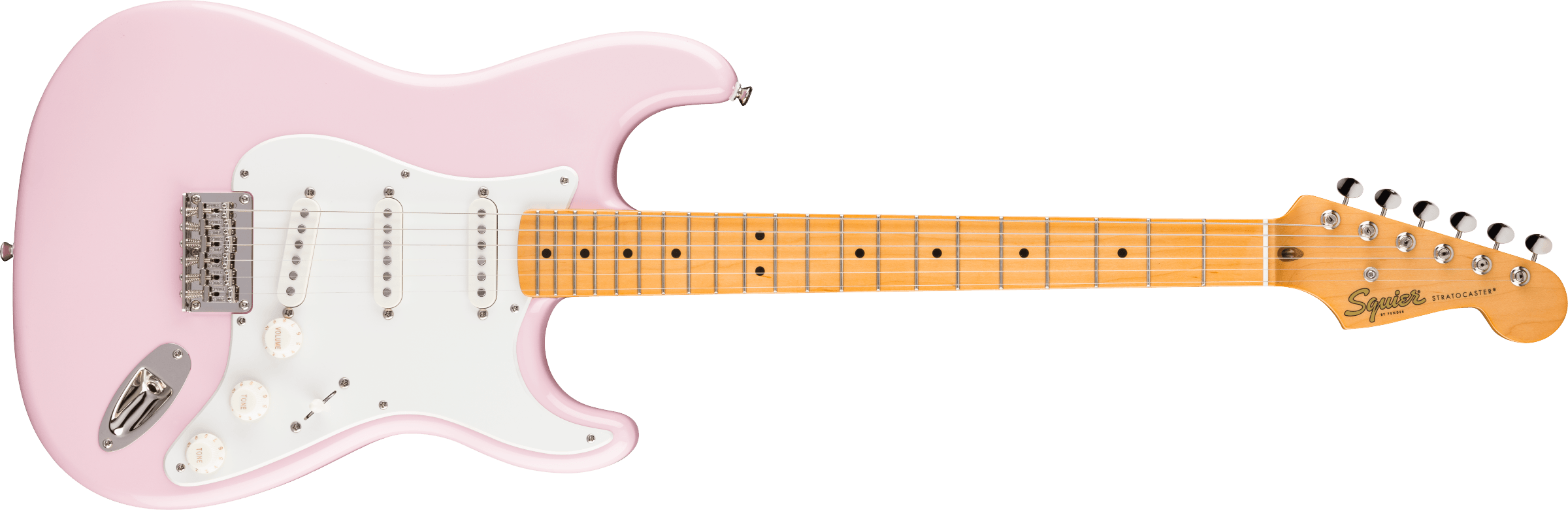 Squier Classic Vibe 50s Stratocaster HT Hard Tail Maple Fingerboard, Parchment Pickguard Shell Pink 0374008556