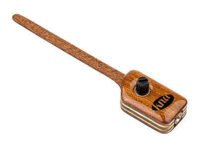 Wooden guitar pickup with a long wooden extension, black control knob, and metal jack input.