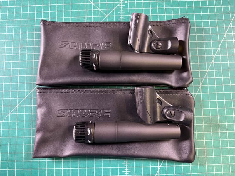 2 Shure SM57 Cardioid Dynamic Microphones 1984 - Present - Black