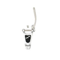 Chrome metal vibrato tailpiece with lever and screws on white background