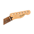 Close-up of a guitar neck headstock with Fender Telecaster logo and 6 tuning peg holes.