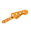 Natural wood guitar neck with four tuning peg holes and Fender Precision Bass logo on headstock.