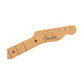 Maple guitar neck with six tuning peg holes and black Fender Telecaster logo on the headstock.
