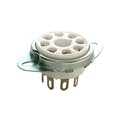 White ceramic and metal 8-pin tube socket with two mounting tabs.