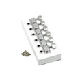 Set of six chrome tuning machines mounted on white packaging with screws included.
