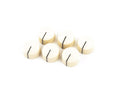 Six cream-colored plastic knobs with black indicator lines arranged on a white background.