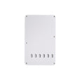 White rectangular tremolo backplate with six string holes and six screw holes on a white background.