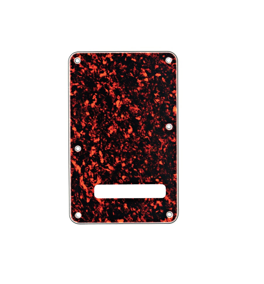 Rectangular tortoise shell patterned backplate with six mounting holes and a rectangular cutout near the bottom.