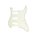 Off-white guitar pickguard with multiple cutouts for pickups and controls on a white background.