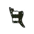 Black and red speckled guitar pickguard with multiple cutouts for controls and pickups.